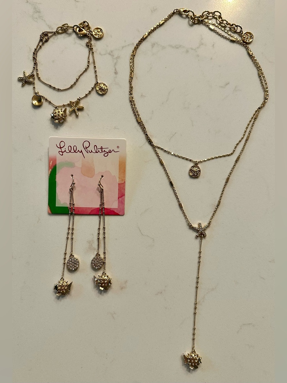 Lilly Pulitzer Beautiful Gold-Tone Layered Necklace, Bracelet and Earrings Set